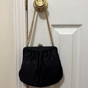 Vintage Black Satin Evening Bag